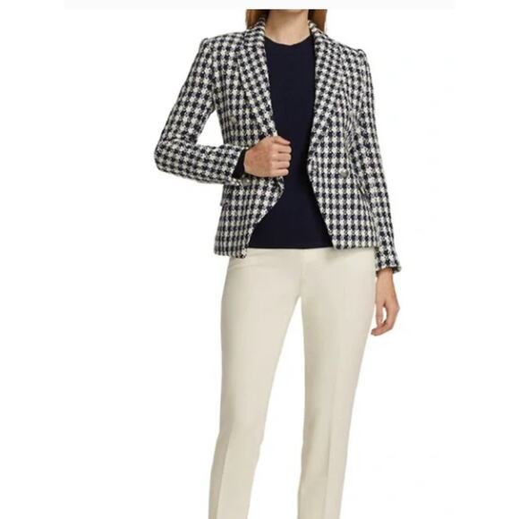 L’AGENCE Kenzie Double-Breasted Navy Ivory Tweed Blazer Size 10 - Picture 2 of 8